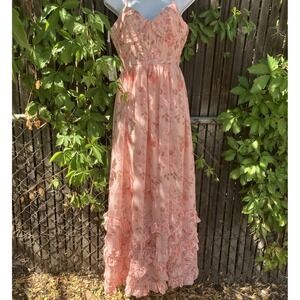 Boutique Corset Babydoll Ruffled Tiered Slit Maxi Dress Sz 2 Ditzy Romantic NWT